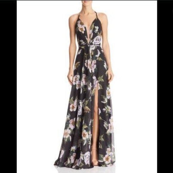 Faviana Dresses & Skirts - SUMMER SALE FAVIANA  I  Black Floral V-Neck Maxi with Lace Up back - ADJUSTABLE